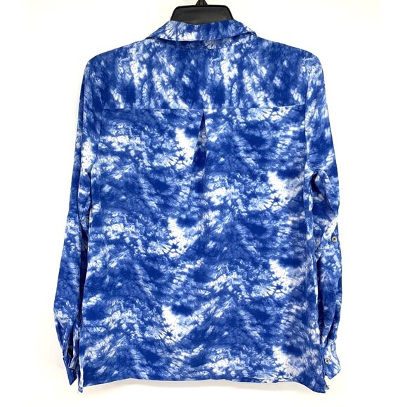 Notations Top Blue Tie Dye Button Down Roll Tab Sleeve NWT - Picture 7 of 9